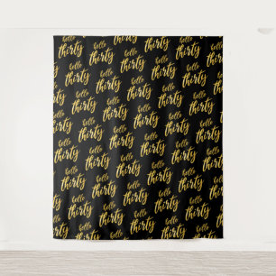 Tenture Backdrop Gold Black "Hello Thirty" Anniversaire