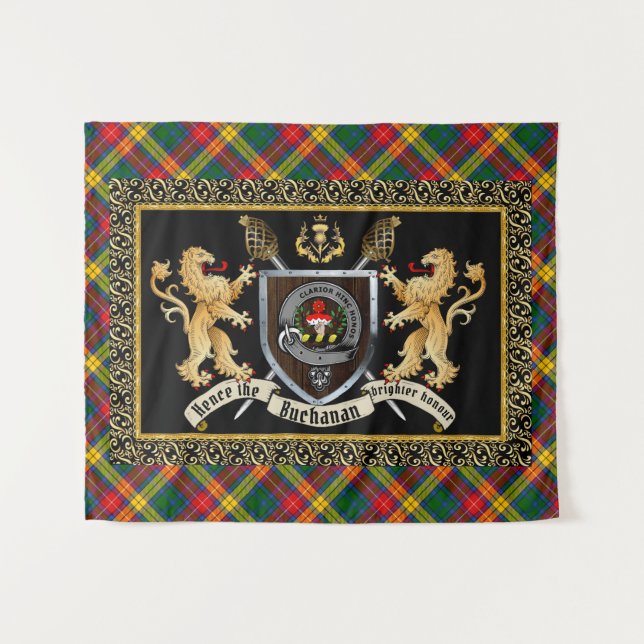 Tenture Badge et devise du clan Buchanan avec Lions (Devant (Horizontal))