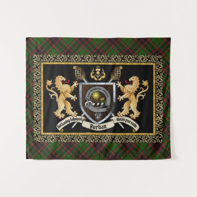 Tenture Badge et devise du clan de Buchan avec Lions (Devant (Horizontal))