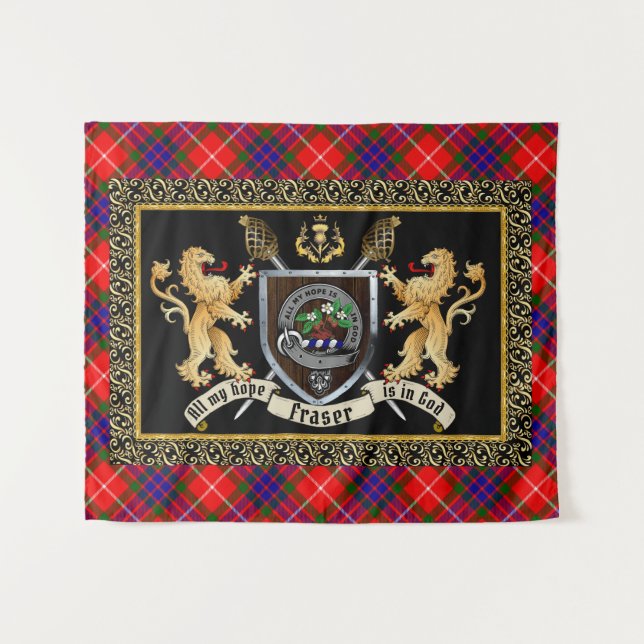 Tenture Badge et devise du clan Fraser avec Lions (Devant (Horizontal))