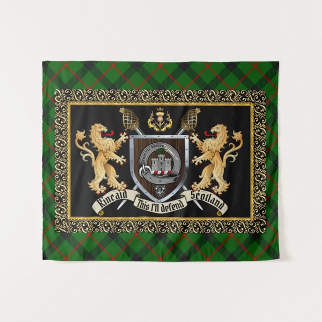 Tenture Badge et devise du clan Kincaid avec Lions (Devant (Horizontal))