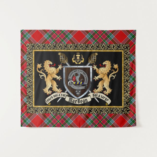 Tenture Badge et devise du clan MacBean avec Lions (Devant (Horizontal))