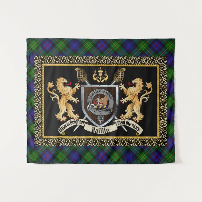 Tenture Baillie Clan Badge & Motto avec Lions (Devant (Horizontal))