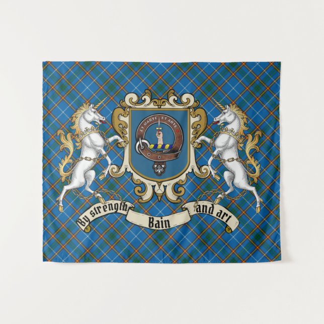 Tenture Bain Clan Badge & Unicorns avec Tartan (Devant (Horizontal))
