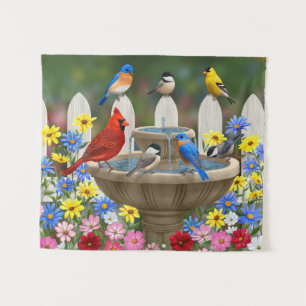 Tenture Bain d'oiseaux coloré du jardin de printemps