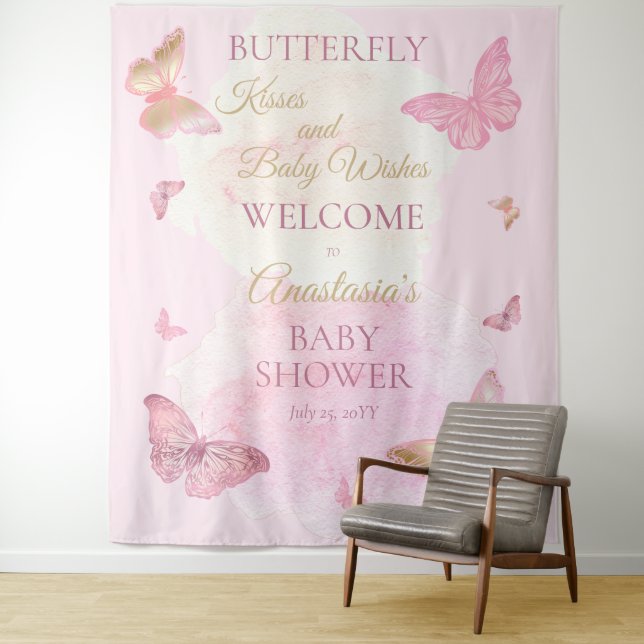 Tenture Baisers à papillon et voeux de bébé Baby shower fi (En situation)
