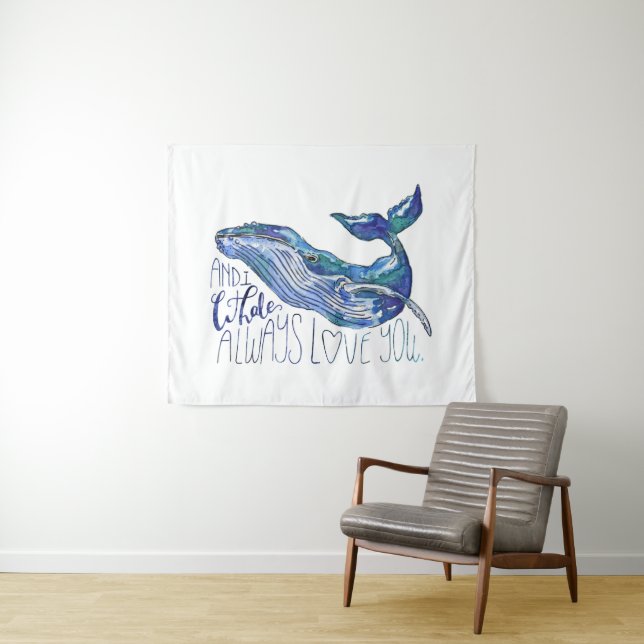 Tenture Baleine d'aquarelle - d'I de baleine amour (En situation (horizontale))