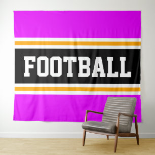 Tenture BALLE DE FOOTBALL Bright Rose Noir Jaune Stripes D