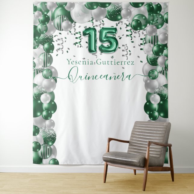 Tenture Ballon de Quinceañera Élégant Vert Émeraude Brilla (En situation)