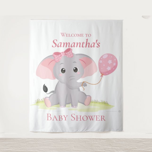 Tenture Ballon éléphant Baby shower fille fond (Devant)
