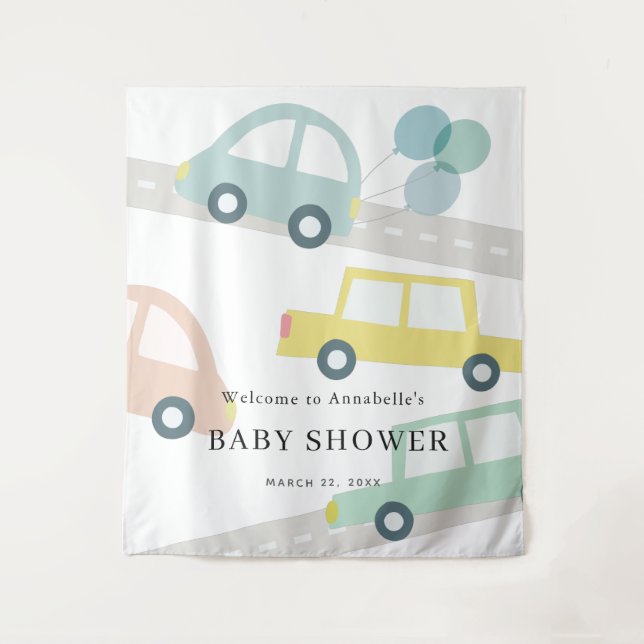 Tenture Ballons de voiture bleu Baby shower garçon blanc B (Devant)