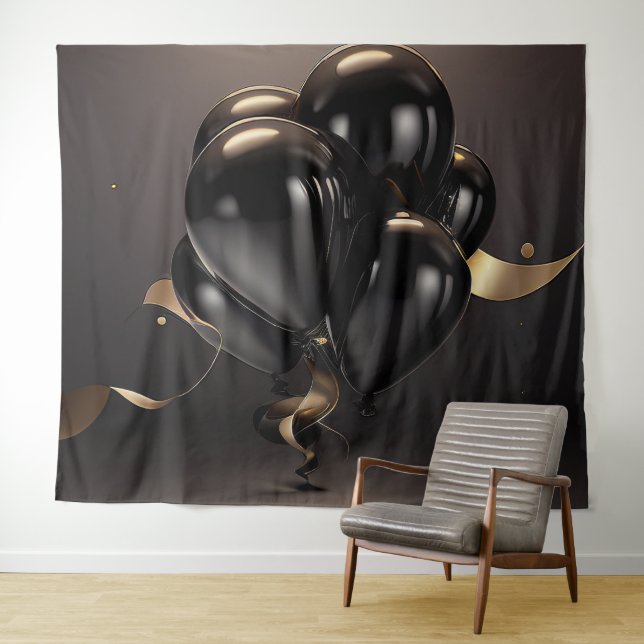 Tenture Ballons Noir & Or arrière-plan (En situation (horizontale))