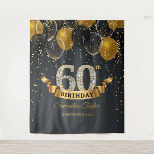 Tenture Ballons noirs diamants or 60ème anniversaire