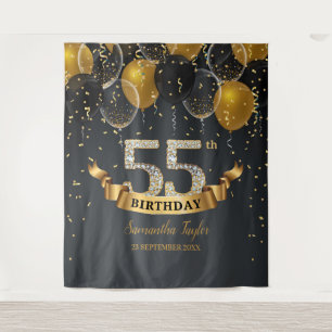 Tenture Ballons noirs d'or diamant 55e anniversaire fête