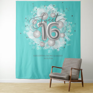 Tenture Balloons de fête de Sweet 16 argentés Toile de fon