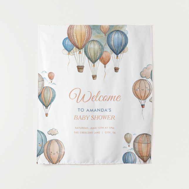 Tenture Balloons Hot Air Pastel Boy Baby shower de voyage (Devant)