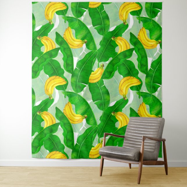 Tenture Bananes et aquarelle feuille (En situation)