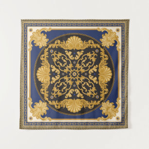 Tenture Bandana print on black and blue background, Gold c