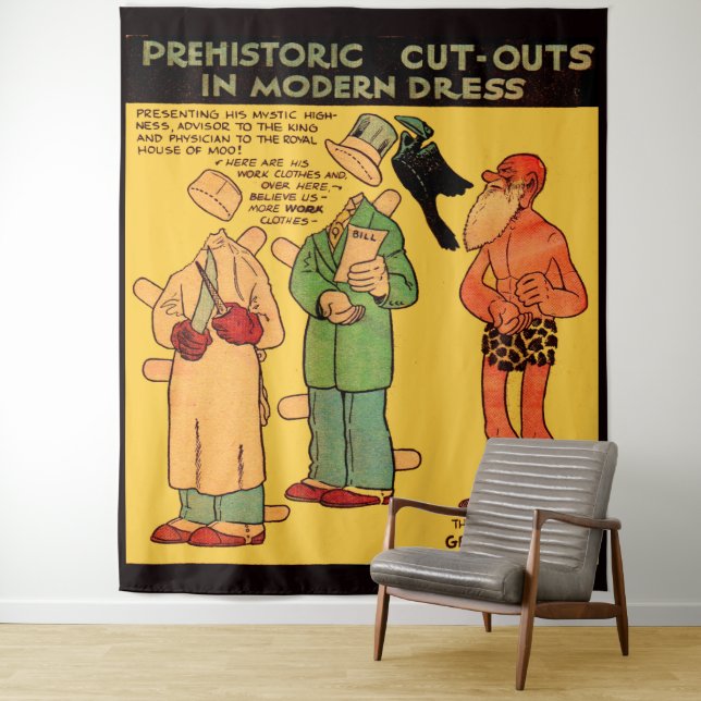 Tenture Bande dessinée des années 1930 homme de grotte Gra (En situation)