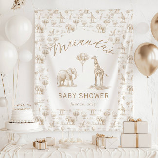 Tenture Bandeau de Baby Shower Beige Safari Toile