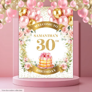 Tenture Banderole Anniversaire 30 Ans Or Rose Élégante Fêt