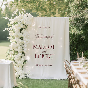 Tenture Banderole de Bienvenue de Mariage Blanc et Bourgog