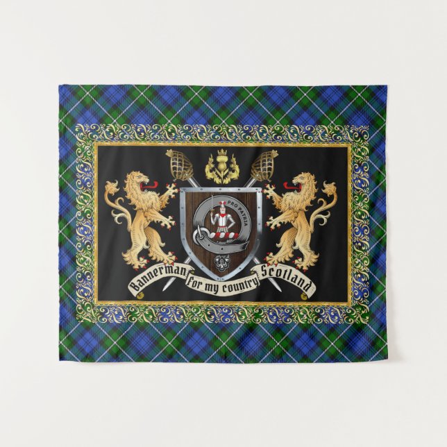 Tenture Bannerman Clan Badge & Motto avec Lions (Devant (Horizontal))
