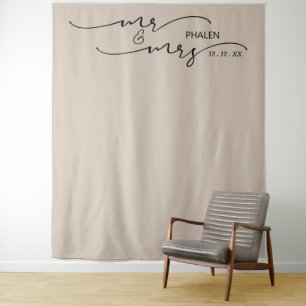 Tenture Bannière beige avec photo de mariage de M. et Mme