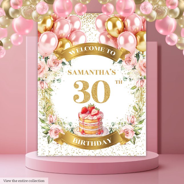 Tenture Bannière Blush Or Rose Charmante pour 30 ans (Charming 30th Birthday Blush Gold Banner)