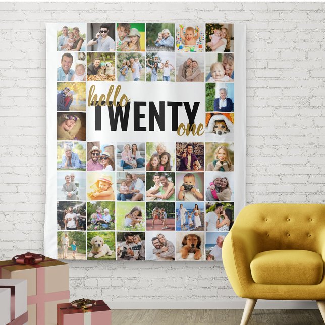 Tenture Bannière Bon Anniversaire 21 ans Hello Twenty One  (Créateur téléchargé)