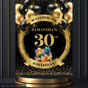 Tenture Bannière Chic 30e anniversaire Whiskey Black Gold 