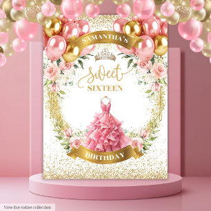 Tenture Bannière classique Sweet 16 Party Blush Gold Tiara