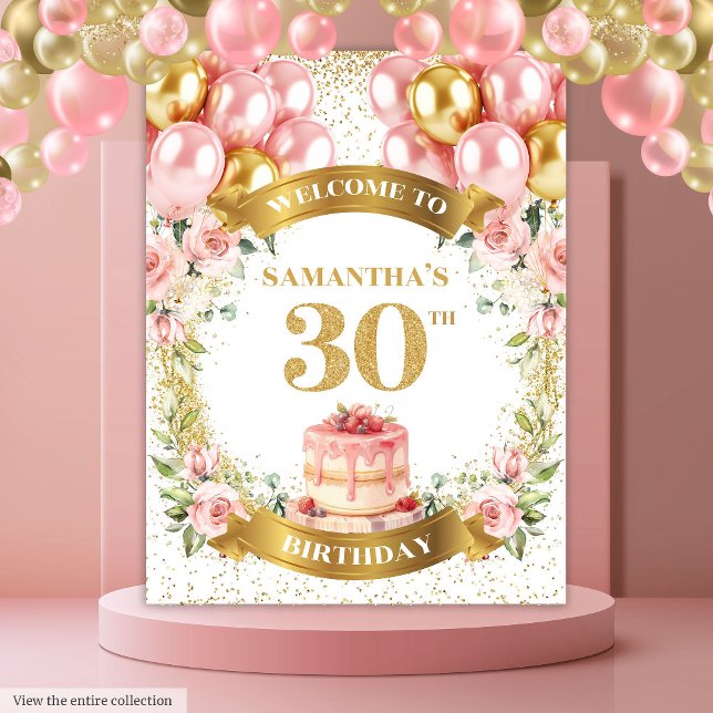 Tenture Bannière d'anniversaire Blush Gold pour 30 ans de  (Charming 30th Birthday Blush Gold Birthday Banner)