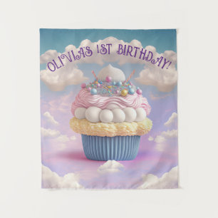 Tenture Bannière d'anniversaire Cupcake Pastels Mignons 