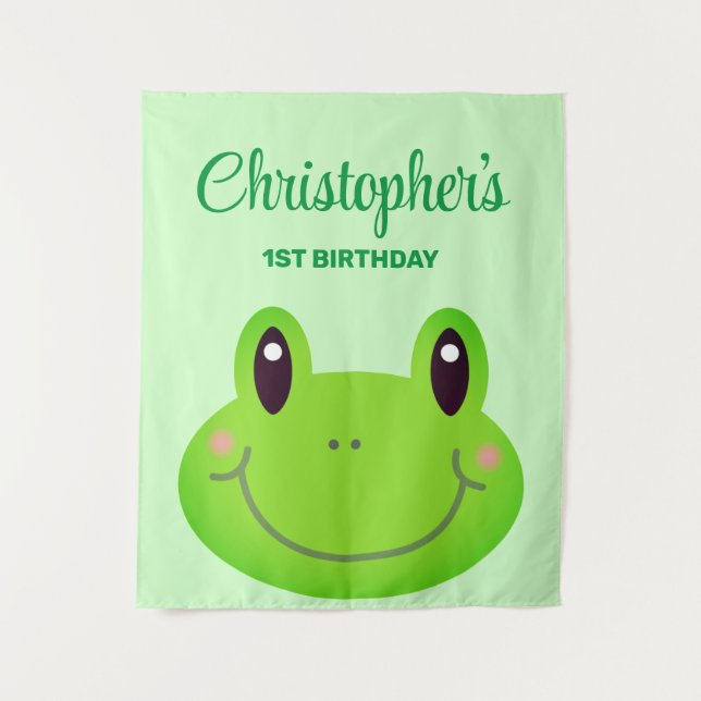 Tenture Bannière d'anniversaire enfant thème grenouille (Devant)