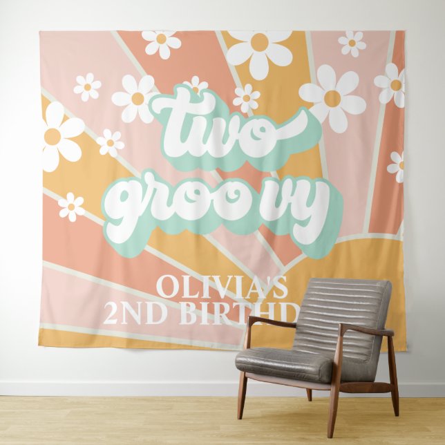 Tenture Bannière d'anniversaire Retro Sunshine Two Groovy  (En situation (horizontale))