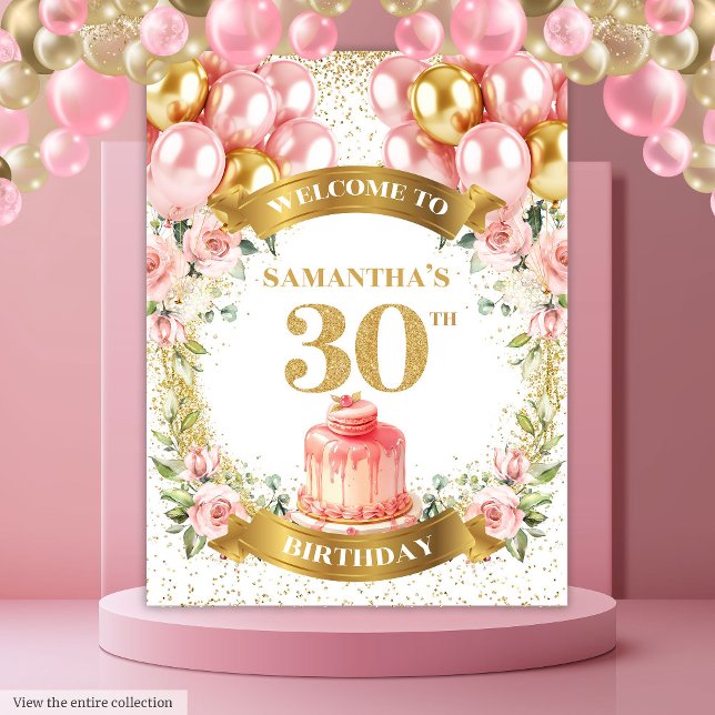 Tenture Bannière d'anniversaire rose gold pour 30 ans Fanc (Fancy 30th Birthday Blush Gold Birthday Banner)