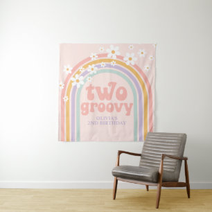 Tenture Bannière de 2e anniversaire TWO Groovy Pastel arc-