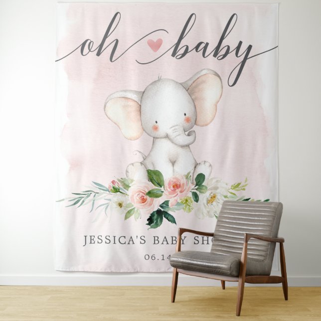 Tenture Bannière de Baby Shower Éléphant Rose Fond de Phot (En situation)