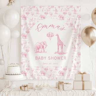 Tenture Bannière de Baby Shower Fille Rose Gênée Safari To