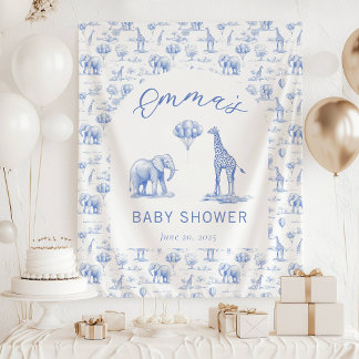 Tenture Bannière de Baby Shower Garçon Bleu Safari Toile