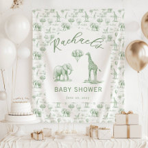 Bannière de Baby Shower Vert Sauge Safari Toile