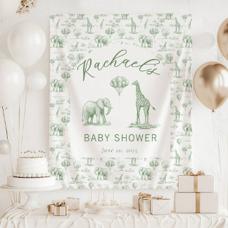 Tenture Bannière de Baby Shower Vert Sauge Safari Toile