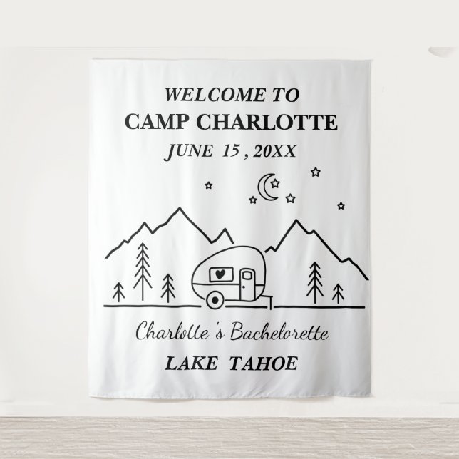 Tenture Bannière de Bachelorette de camp noir et blanc mig (Devant)
