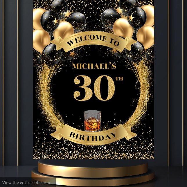 Tenture Bannière de célébration de whisky pour les 30 ans  (Classy 30 Man Birthday Whiskey Celebration Banner Tapestry)