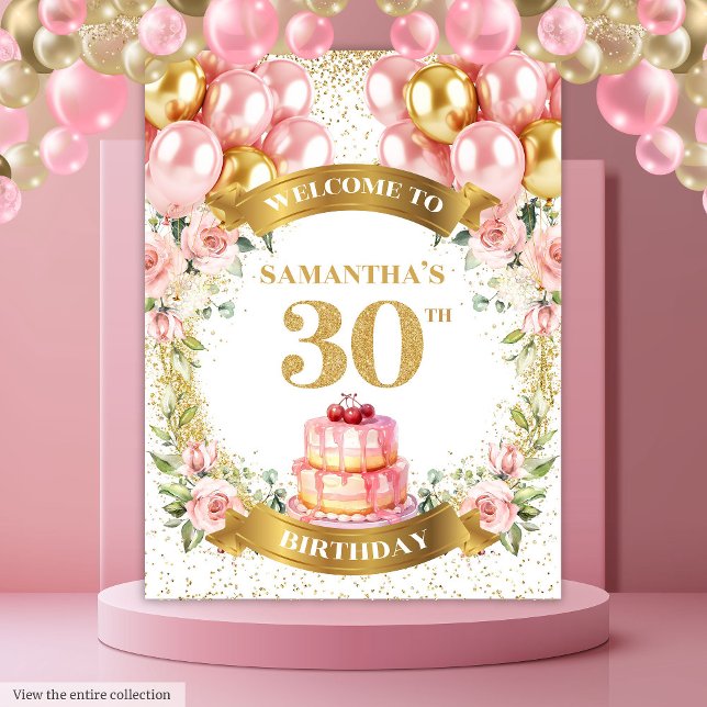 Tenture Bannière de célébration élégante blush or doré pou (Elegant 30th Birthday Blush Gold Celebration Banner)