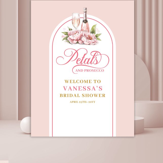 Tenture Bannière de fête avec des pétales charmants et un  (Lovely petals and prosecco gold blush party banner)