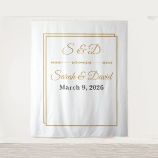 Tenture Bannière de mariage à bordure dorée minimaliste