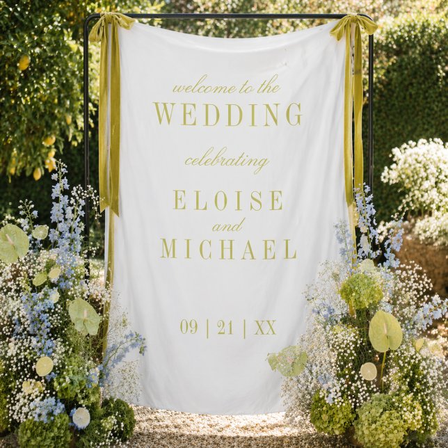 Tenture Bannière de mariage chartreuse minimaliste moderne (Modern Minimalist Chartreuse Wedding Welcome Banner)