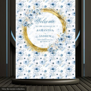 Tenture Bannière de mariage classique aquarelle bleu pouss